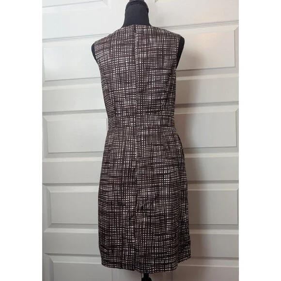 The Limited Size 6 Brown Cream Grid Print Sheath Dress Pockets Sleeveless Work - Picture 3 of 12